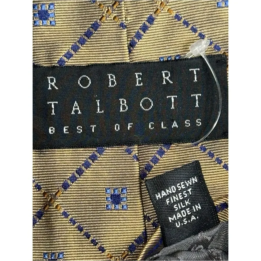 Robert Talbott Vintage Gold Blue Diamond Geo Print Silk Necktie Tie